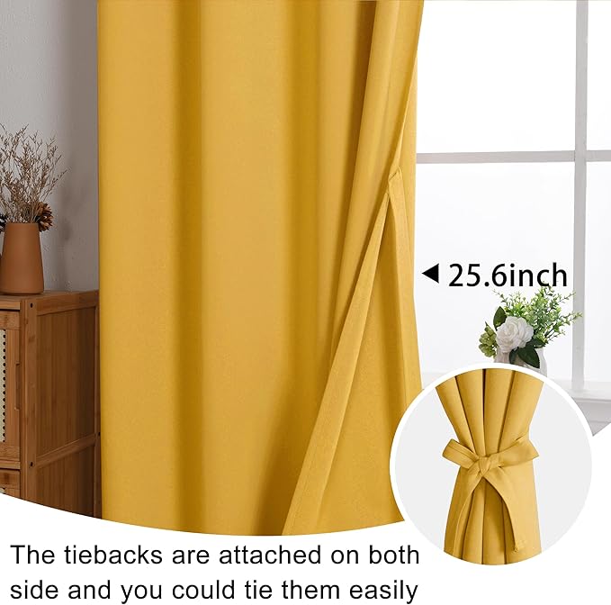 JIUZHEN Blackout Curtains with Tiebacks