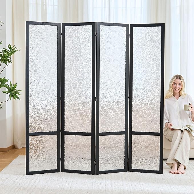 Acrylic Room Divider, 4-Panel Freestanding Partition Screen, Frosted