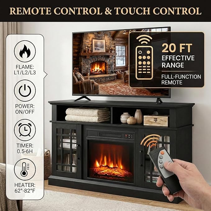 SIMOE Modern 48 Inch Electric Fireplace TV Stand, TV Console