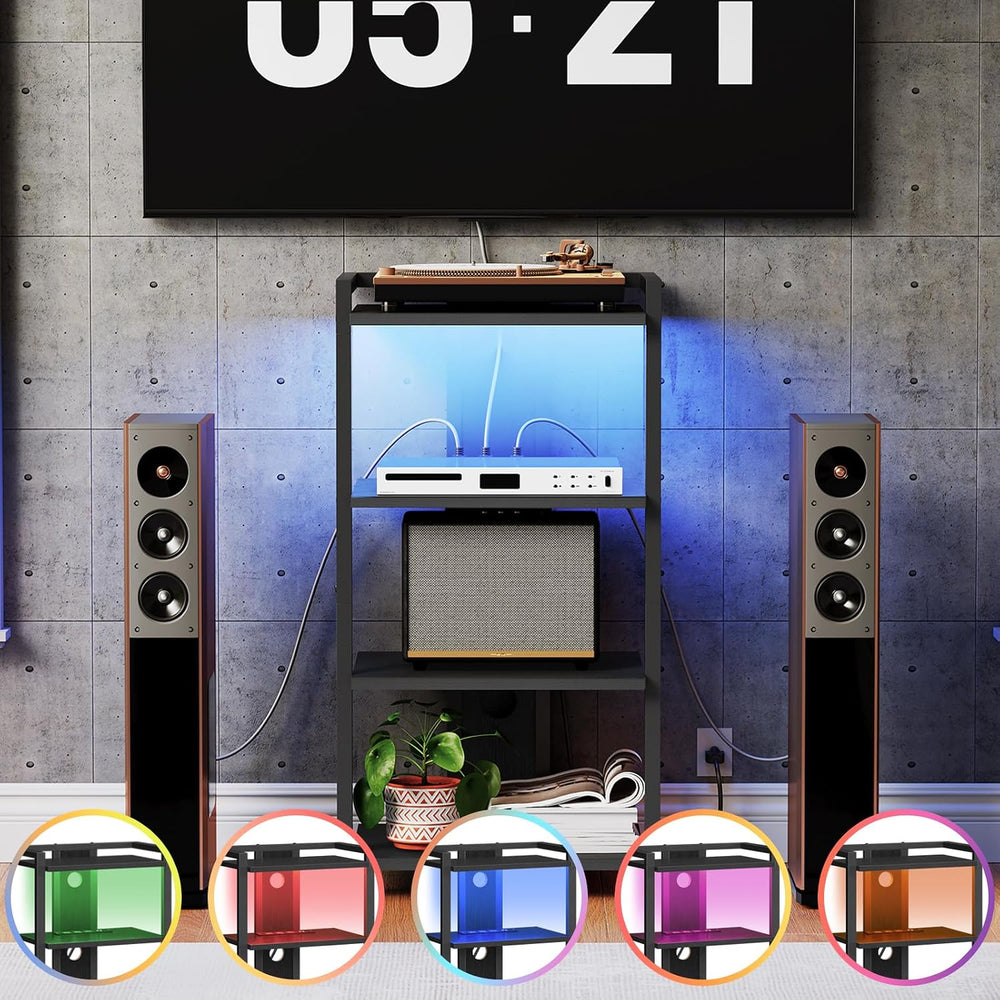 HOOBRO Game Console Shelf, 4-Tier Video Gaming Consoles Stand with Outlet &am...