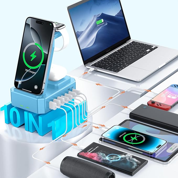 300W Charging Station for Multiple Devices Apple, Zutspzss 10 in 1 Wireless