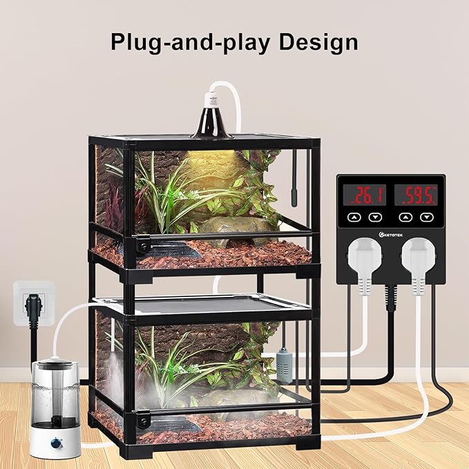 KETOTEK Digital Temperature and Humidity Controller Outlet, Reptile Thermostat