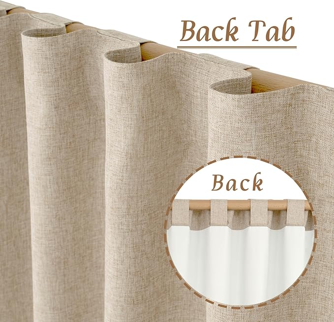 LAMIT 100% Blackout Natural Linen Curtains, 72 Inches Linen Textured Thermal