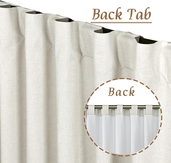 LAMIT Natural 100% Blackout Linen Curtains, 84 Inches Linen Textured Thermal