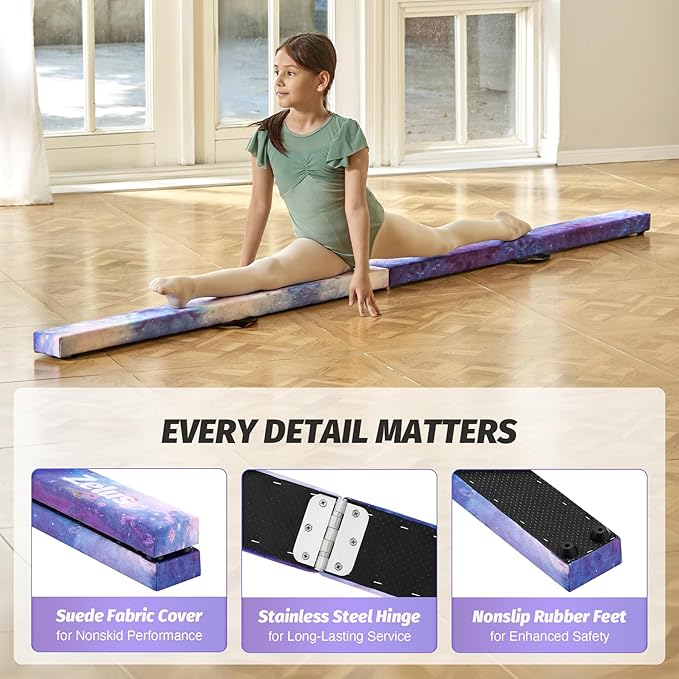 ZELUS 8' Folding Gymnastics Balance Beam, Floor Balance Beam w/Carry Handles