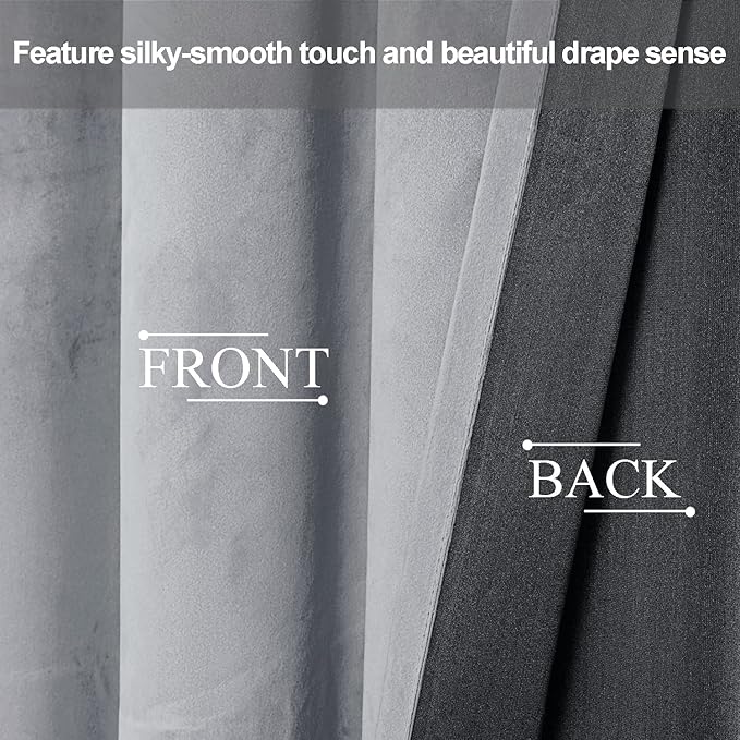 JIUZHEN Silver Grey Velvet Curtains 90 inches (Set of 2)