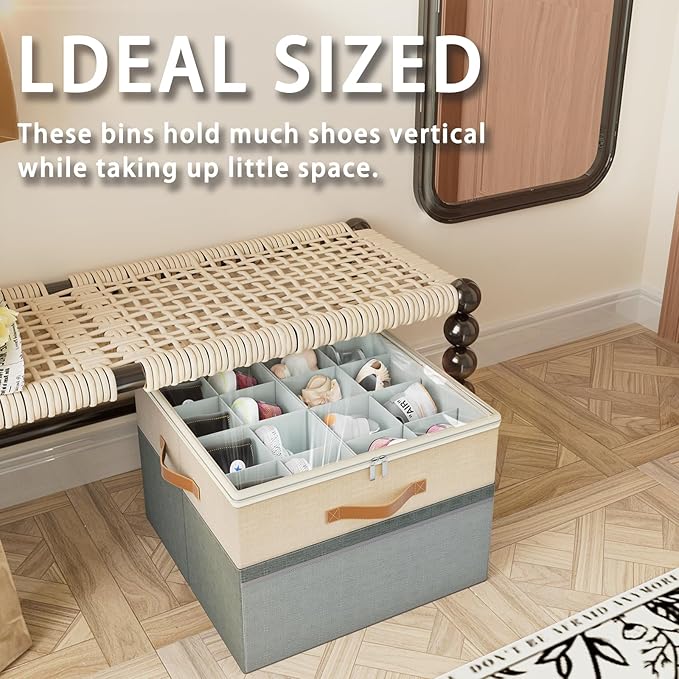 Shoe Organizer for Closet, 2 Pack Foldable Shoe Storage Organizer Box Bin