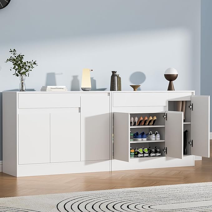 Shoe Cabinet Storage with 3 Doors, Freestanding Shoe Cabinet with Drawer &