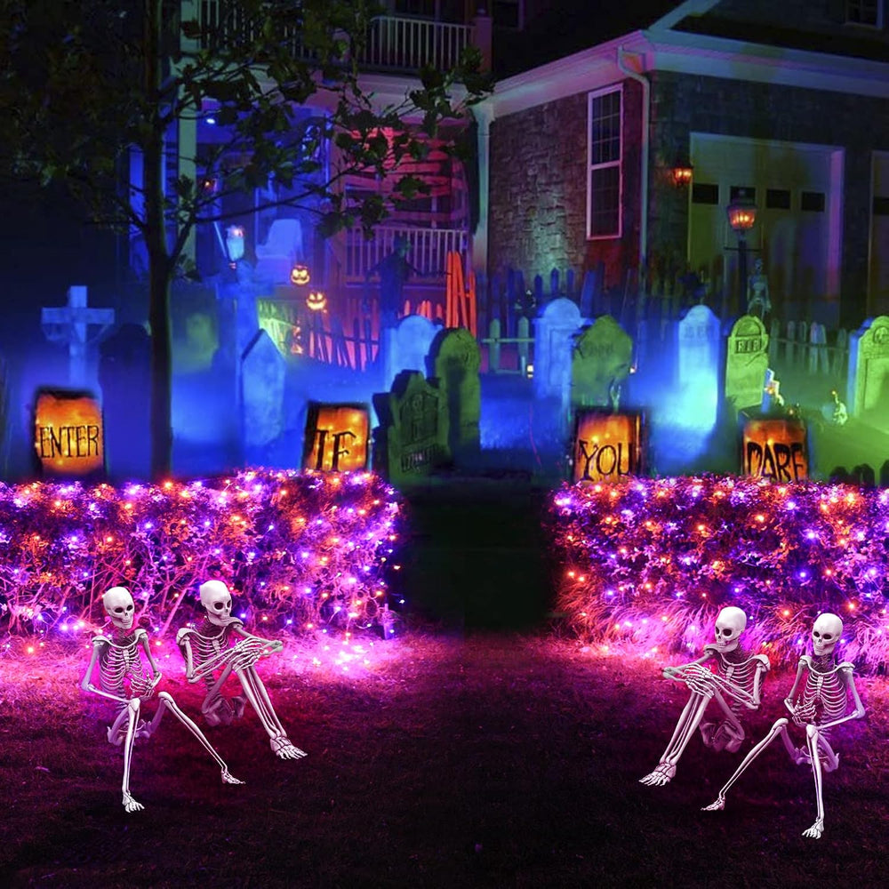 Pooqla Orange and Purple Halloween Net Lights Outdoor, 21x 5ft Green Wire