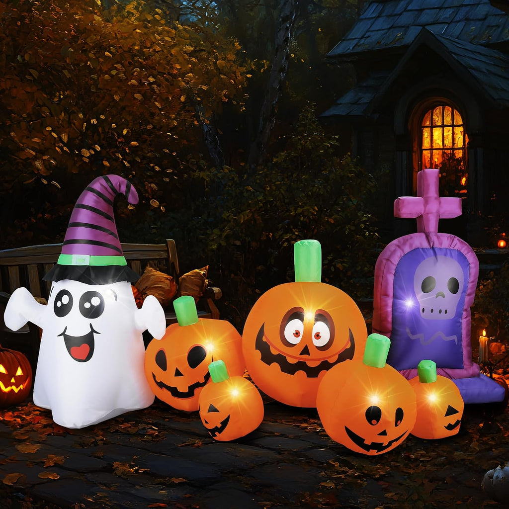 3.7Ft Halloween Inflatable Tombstones Haunted House Prop LED Lights for Halloween Party Holiday Indoor Outdoor Garden Lawn Yard Decorations