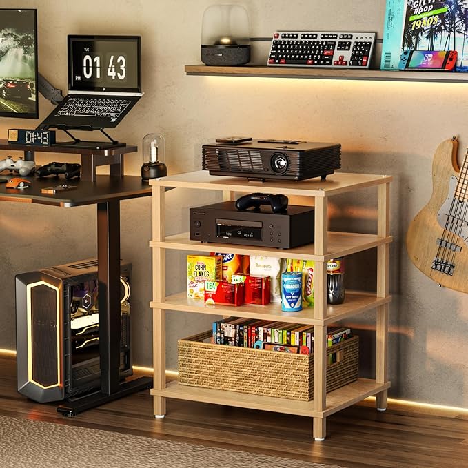 LELELINKY 4-Tier AV Media Player Stand Set of 2, Natural Stereo Cabinet