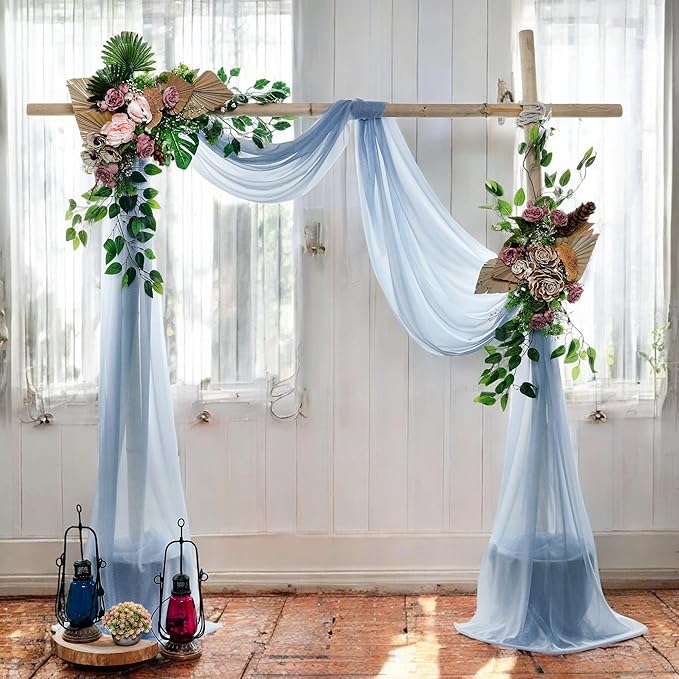 MDS Halloween Chiffon Draping Fabric - 2 Panel, 30" Wide x 100ft Long - Sheer Spooky Arbor & Canopy Drapery for Haunted House Backdrops, Party Ceilings, DIY Costumes & Themed Events - Dusty Blue (Pack of 2)