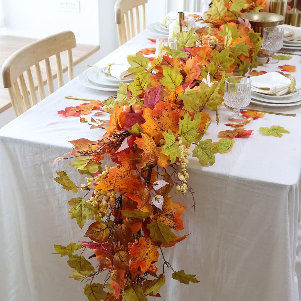 MIZII Fall Decor Artificial Maples Leaf Pumpkin Garland 6FT Autumn Maple Vines Garland Thanksgiving Halloween Harvest Decorations for Home Porch Mantle Fireplace Farmhouse Outdoor Indoor (6FT,Maple)
