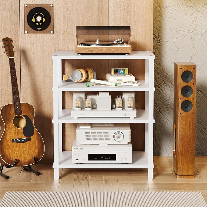 LELELINKY 4-Tier AV Media Player Stand Set of 2, Wooden TV Stand, Game Console
