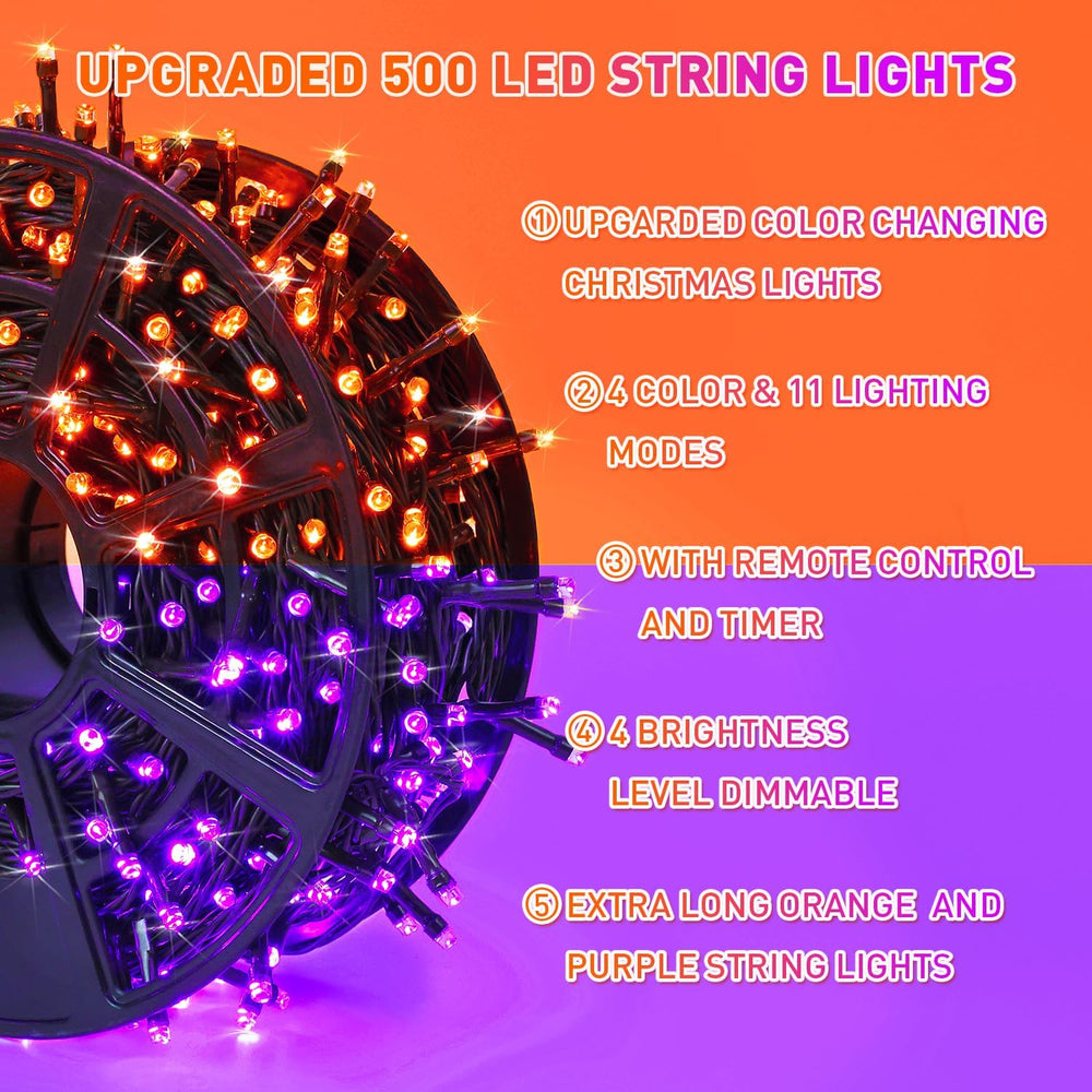 JMEXSUSS 500 LED Halloween Lights Outdoor Orange and Purple with Remote