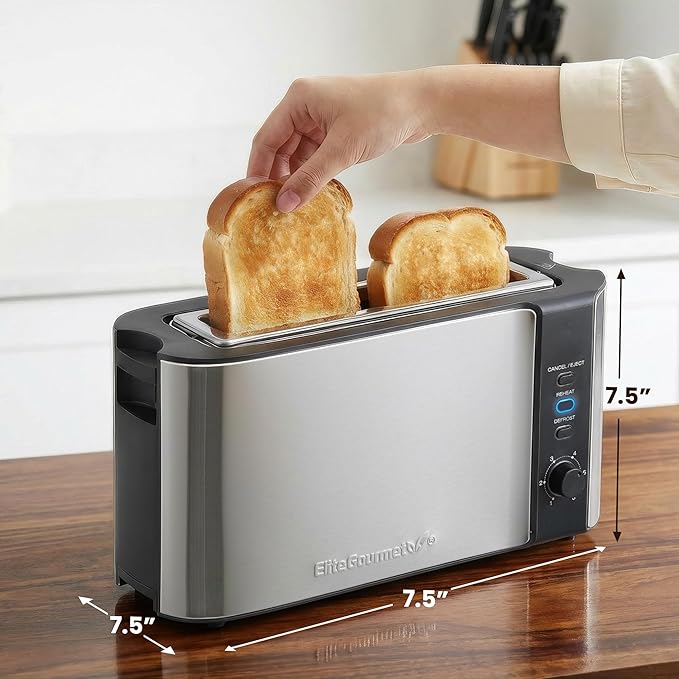 Elite Gourmet ECT3200 2-Slice, 1 Long Slot, Slim Toaster, 6 Toast Settings