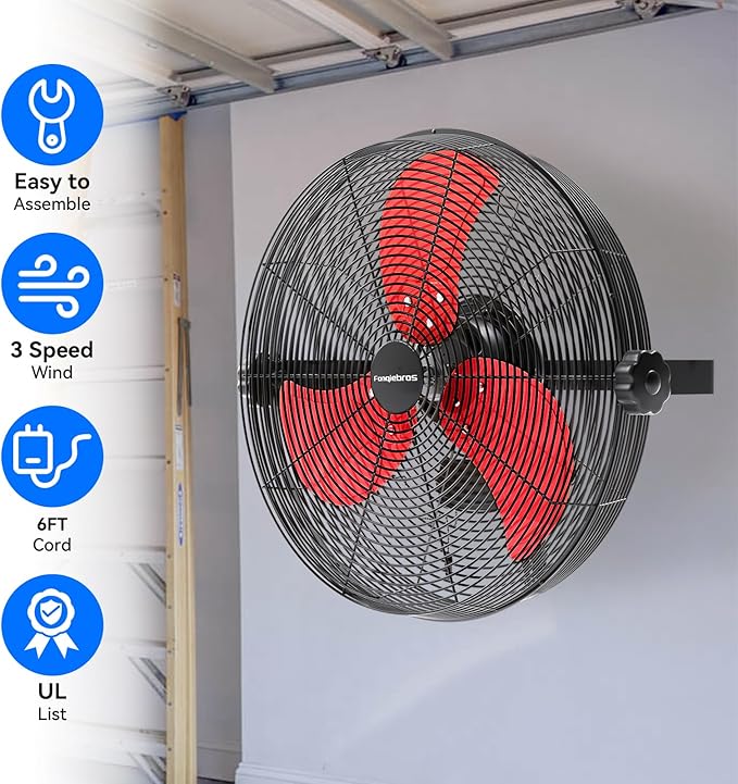 Fanqiebros 4580 CFM 18 inch High Velocity Wall Mounted Fan, 3-Speed Metal Fan