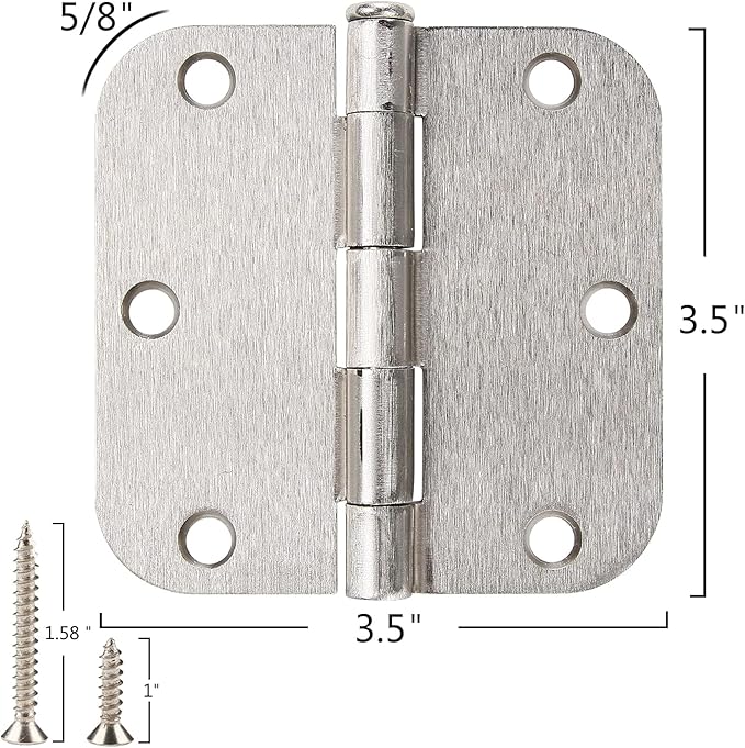 42 Pack Rounded Door Hinges Brushed Nickel 3.5 Inch Interior 5/8" 3-1/2" Flat