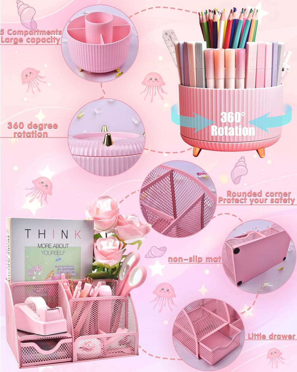 lxevihk pink desk accessories 21-piece office supplies gift shown in use