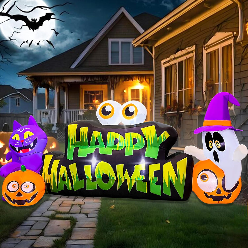 BLOWOUT FUN 10FT Halloween Inflatable Ghost Pumpkin Eyeballs Cat Banner