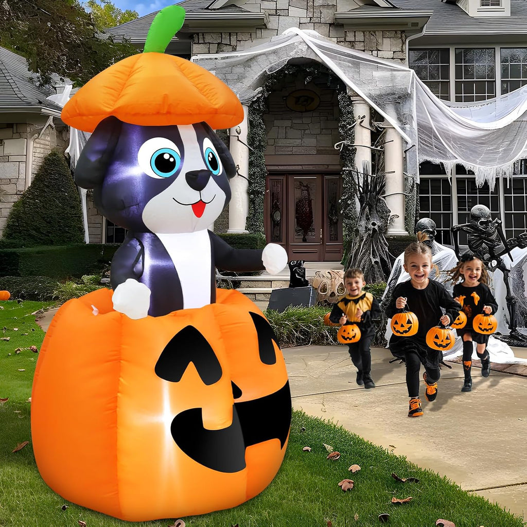 Animated 5 FT Halloween Inflatables Dog Broke Out from Pumpkin
