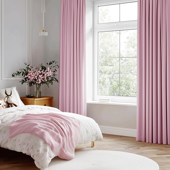 Beauoop Pink 100% Blackout Curtains 96 Inch Long 2 Panels