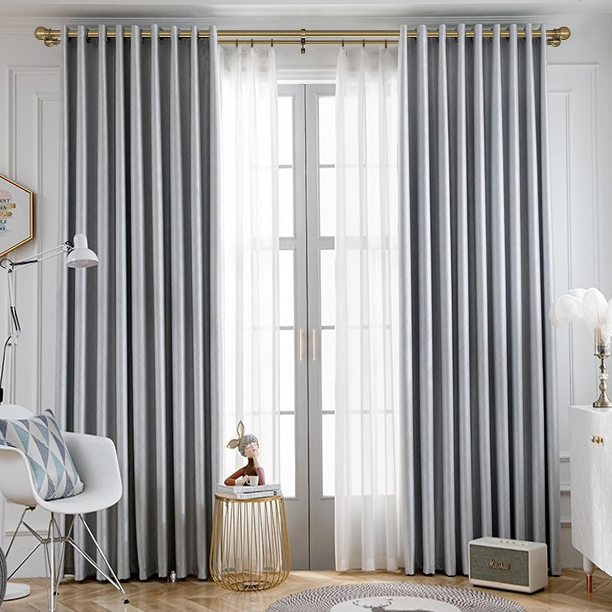 Antique Bronze Double Curtain Rods 36-72 Inch,1’’Front and 5/8’’Back Double Drapery Rod with Small Round Ball and Aluminum Brackets, Adjustable Dual Window Rod for Sheer/Blackout Curtains
