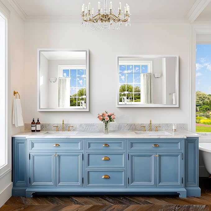 Silver Bathroom Mirror, 36 x 30 Inch Rectangular Wall Mirror 0.6" Thickened
