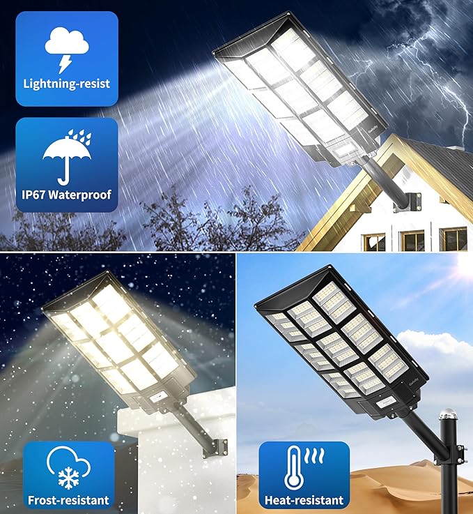 Gefolly SL-7200W Solar Street Light Outdoor, Wide Angle 450000LM