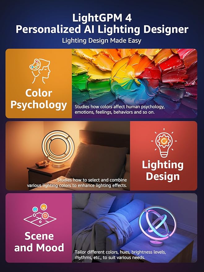 Lepro TB1 AI Smart Table Lamp, RGB+IC Addressable Color Changing Desk Light