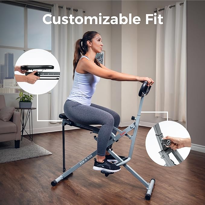 Sunny Health & Fitness Smart Row-N-Ride Glute & Leg Trainer, Foldable Squat