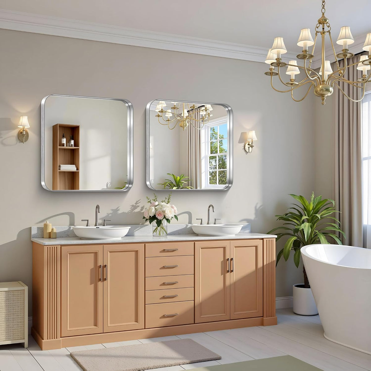 CIRCUMI Silver Bathroom Mirror, 30"x30" Rectangular Mirror for Vanity