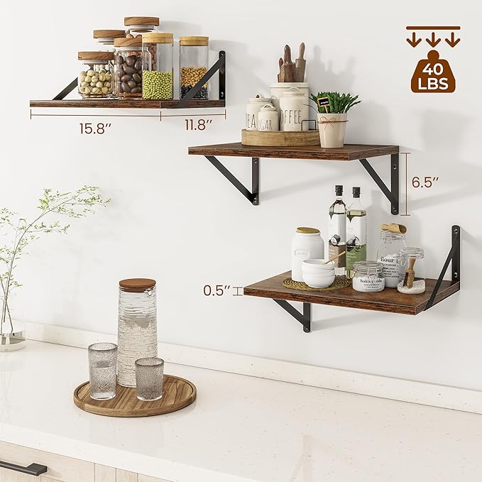 Deep Floating Shelves for Wall, 12 Inch Deep Floating Shelves Set of 3