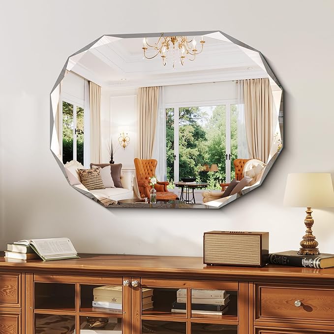 GLASHOM Frameless Bathroom Mirror, 30x40 inch Frameless Wall Mirrors Beveled