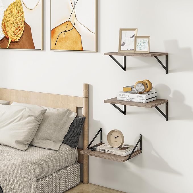 Heimlove Deep Floating Shelves for Wall, 12 Inch Deep Floating Shelves Set of 3