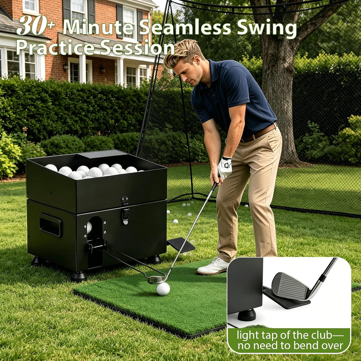 Golf Ball Dispenser 60-Ball Golf Ball Launcher Foot Pedal Heavy-Duty