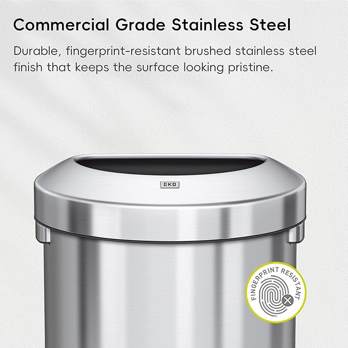 EKO Urban 21 Gallon Semi-Round Open Top Waste Bin, Stainless Steel Half Round