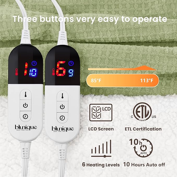 Heated Blanket Electric Blanket Queen Waffle, 84x90 Inches Dual Controllers