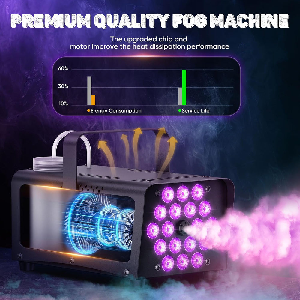 800W Fog Machine with Lights, 3500CFM Smoke Machine for Halloween