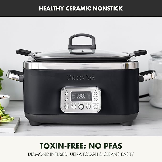 GreenPan Elite 14-in-1 Nonstick 6QT Electric Slow Cooker, PFAS-Free Ceramic