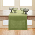 Solino Home Linen Moss Green Hemstitch Table Runner 36 Inches - 100% Pure Linen Small Table Runner 14 x 36 Inch Ideal for Dresser and Coffee Tables - Classic Hemstitch - Fall, Halloween, Thanksgiving
