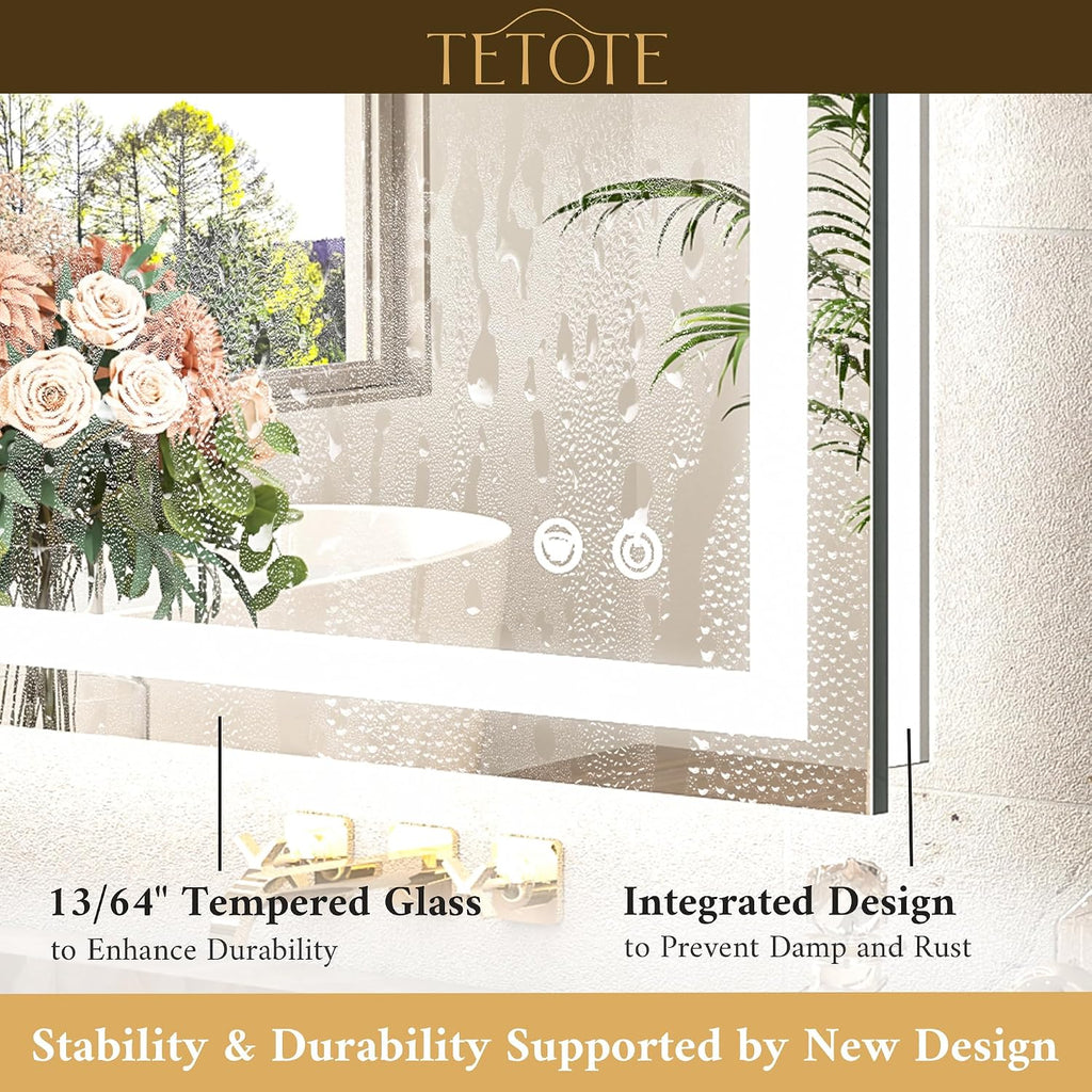 LED Bathroom Mirror 22 x 30 Inch Lighted Bathroom Vanity Mirror with Lights, Brighter Frontlit and Backlit Light up Anti Fog Mirror, 3-Color Dimmable, Shatterproof Tempered Glass, Waterproof
