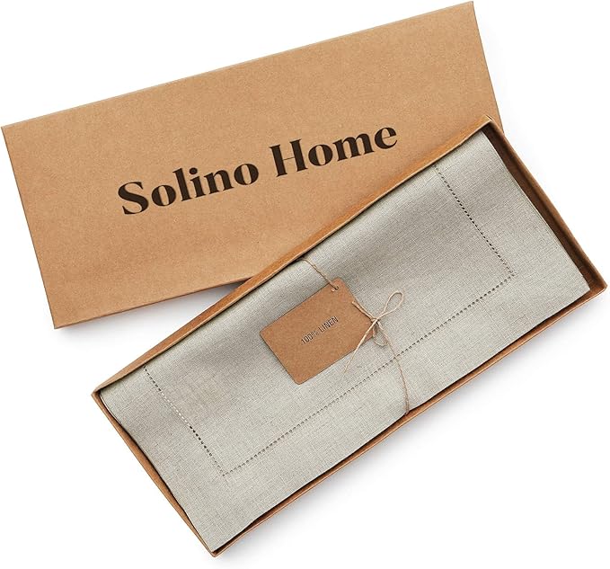 Solino Home Linen Natural Table Runner 48 Inches - Classic Hemstitch, 100% Pure Linen Coffee Table Runner 14 x 48 Inch Ideal for Dresser Tables - Fall, Halloween, Thanksgiving, Christmas, Holiday