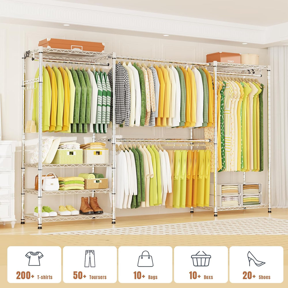 Ulif E1 Heavy Duty Closet Garment Rack, 6 Tiers Adjustable Clothing Storage