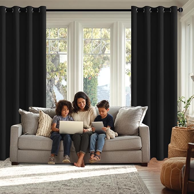 JIUZHEN Black Blackout Curtains