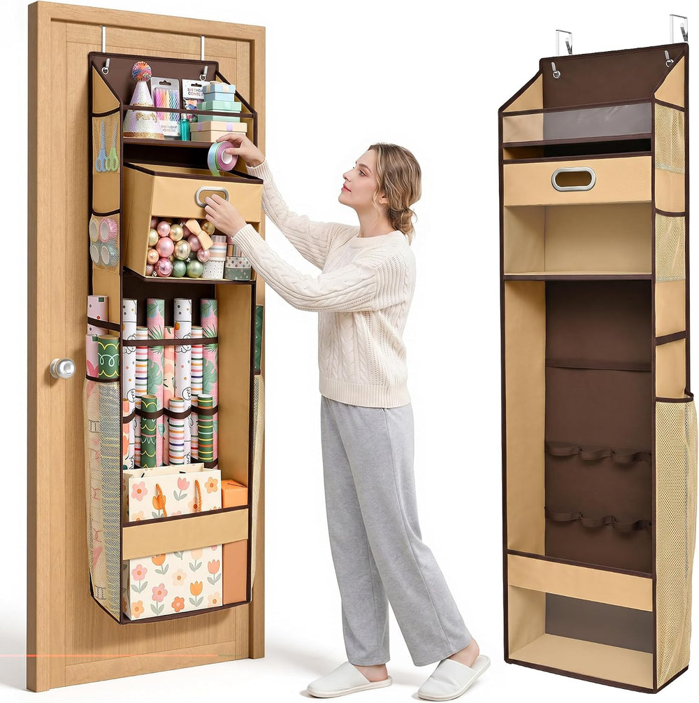 Ordovibe Wrapping Paper Storage Organizer, Over The Door Gift Wrap Holder wit...