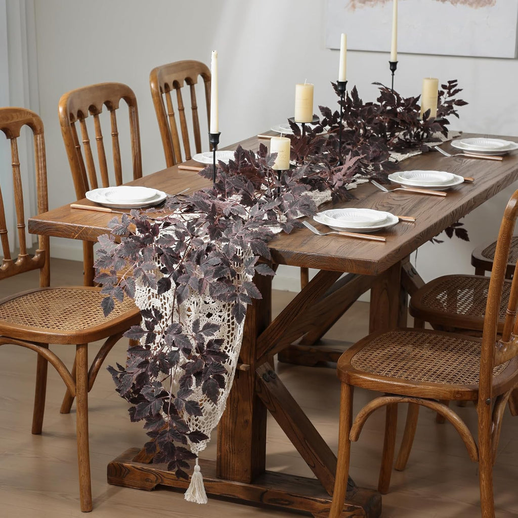 Mizii 10FT Artificial Vines Garlands Burgundy Faux Cimicifuga Vine Garland Silk Leaves Greenery Hanging Plants Fall Decoration for Table Centerpieces Mantle Room Thanksgiving Halloween Decor (10 FT)