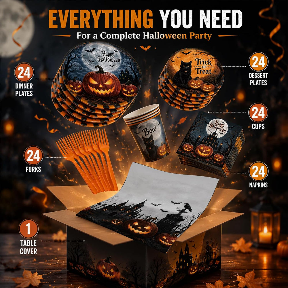 Halloween Party Supplies Plates and Napkins Set, Halloween Disposable Tablewa...