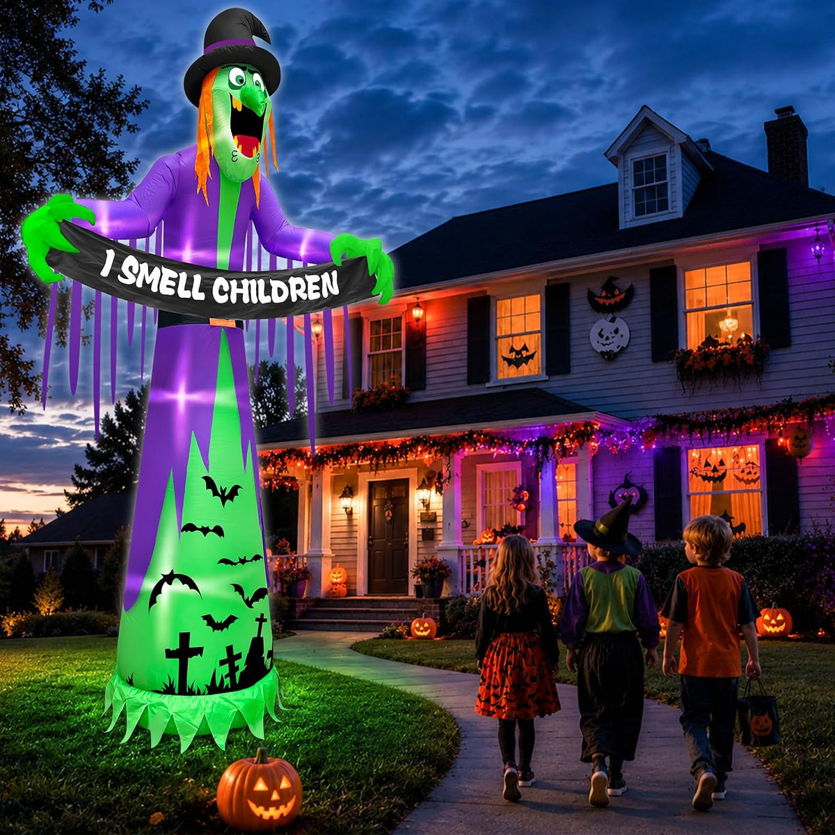 12FT Giant Halloween Inflatables Witch Decorations for Outdoor Garden