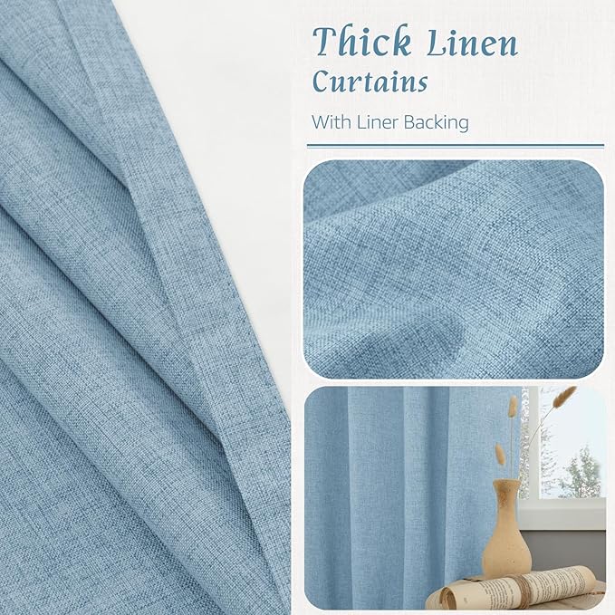 LAMIT 100% Blackout Linen Curtains 63 Inches Long, Linen Textured Living Room